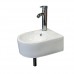 WONLINE Wall Mount White Circle Overflow Bathroom Tempered Ceramic Porcelain Vessel Sink with Left Faucet & Drain - B07FQQZF9Y